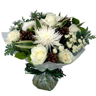 White Christmas hand tied bouquet